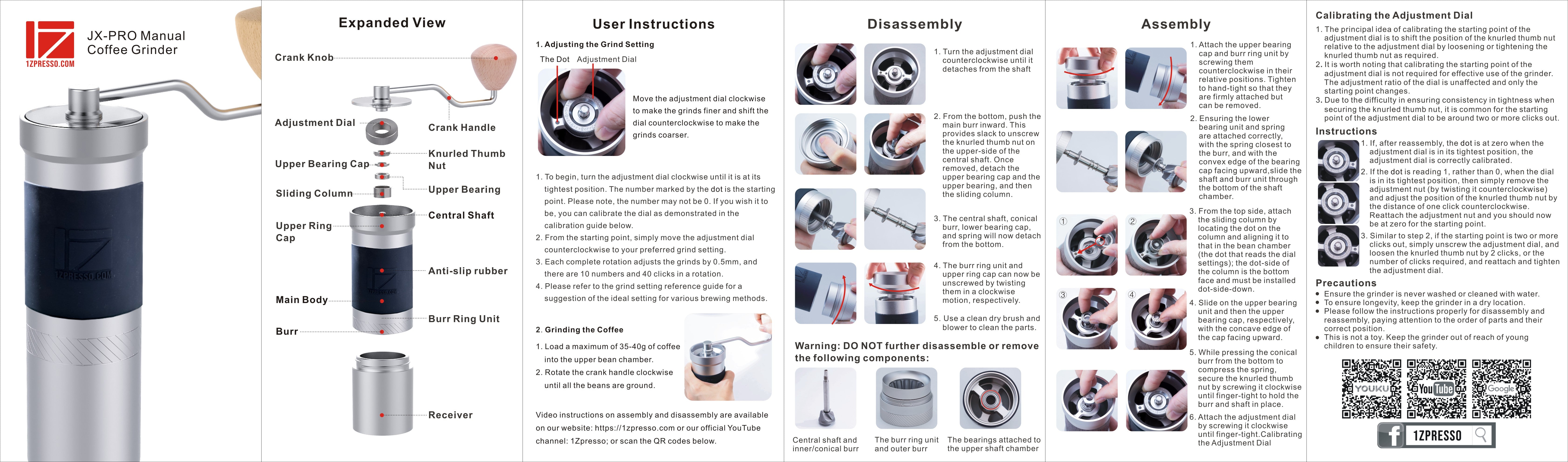 JX Pro hand grinder. Manual Grinder cleaning instructions. Manual describing how to clean your grinder