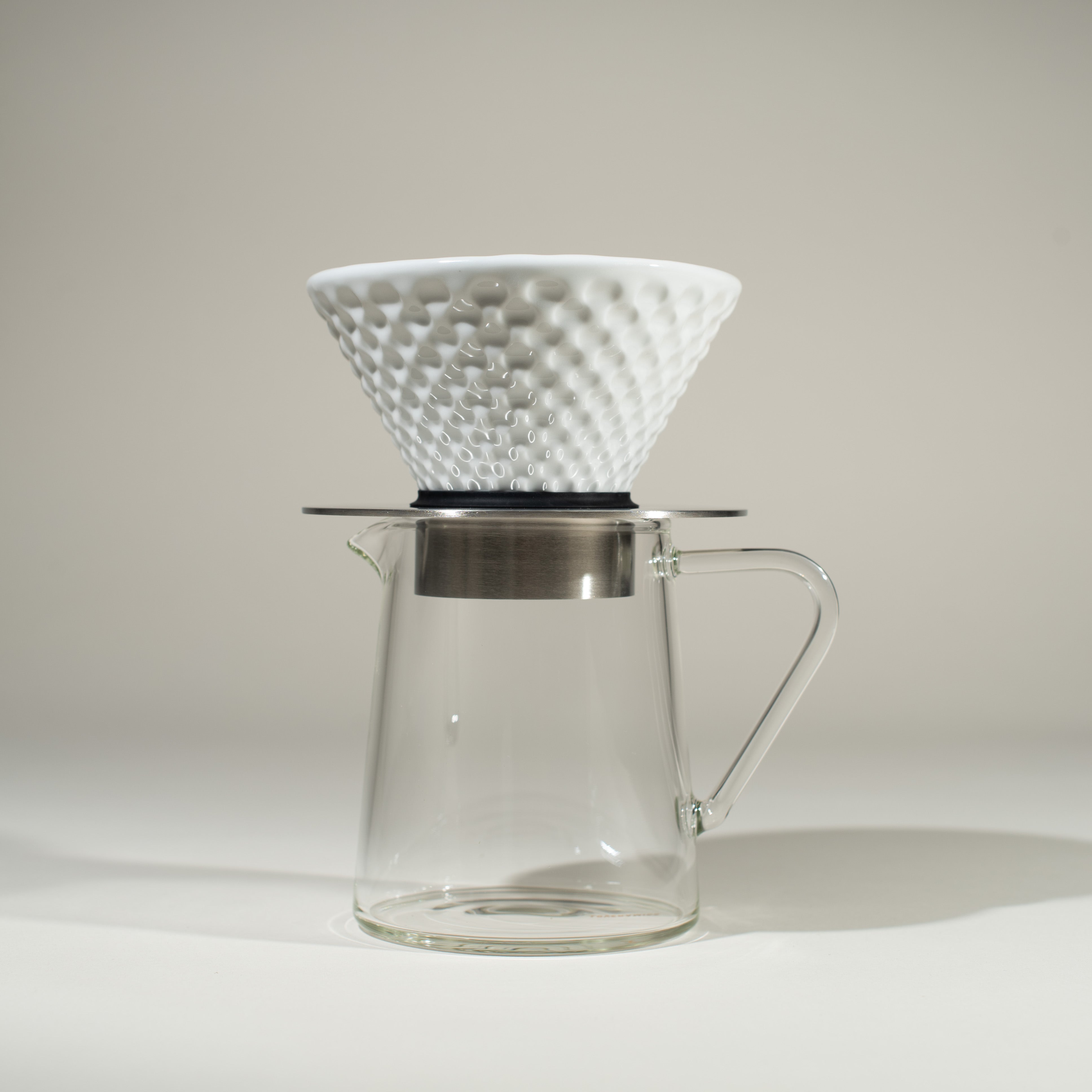 Glass is heat proof. Works with the Brewers Dripping Stand, or just the Drippers alone. Featured is the dripper with the base on top of the carafe.